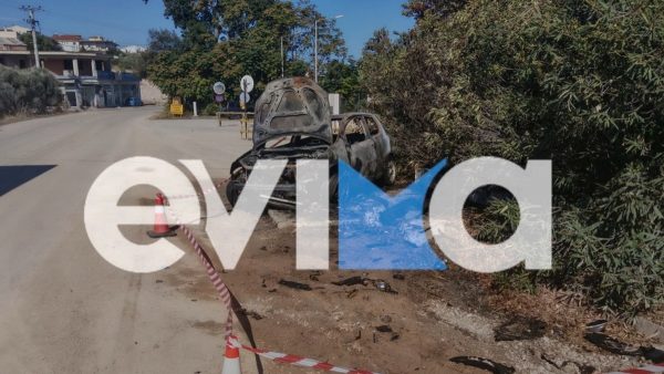 Αυτοκίνητο έπεσε σε στάση λεωφορείου στη Χαλκίδα και τυλίχθηκε στις φλόγες - Δύο τραυματίες
