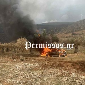 Αυτοκίνητο έπεσε σε ελιά και τυλίχτηκε στις φλόγες - Τραυματίας ο οδηγός (ΒΙΝΤΕΟ-ΦΩΤΟ)