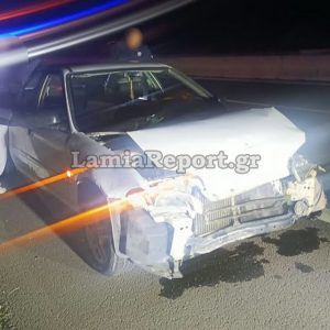 Εκτροπή αυτοκινήτου το βράδυ στην εθνική οδό έξω από τη Λαμία (ΦΩΤΟ)