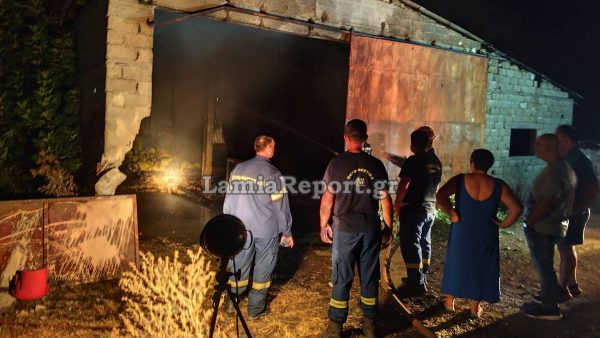 Λαμία: Παραδόθηκε στις φλόγες αποθήκη με ζωοτροφές (ΦΩΤΟ)
