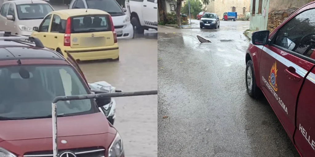 Ισχυρή νεροποντή έπληξε την Χίο -Πλημμύρισαν δρόμοι, αναφορές για διακοπές ρεύματος