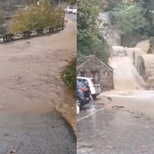 Στο έλεος της κακοκαιρίας η Μακρυνίτσα: Υπερχείλισε ρέμα και πλημμύρισε το πάρκινγκ του οικισμού