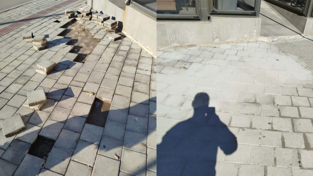 Αποκαταστάθηκαν τα πλακάκια που είχαν φύγει στο πεζοδρόμιο της Βασιλικών αλλά ποιος το σέβεται;