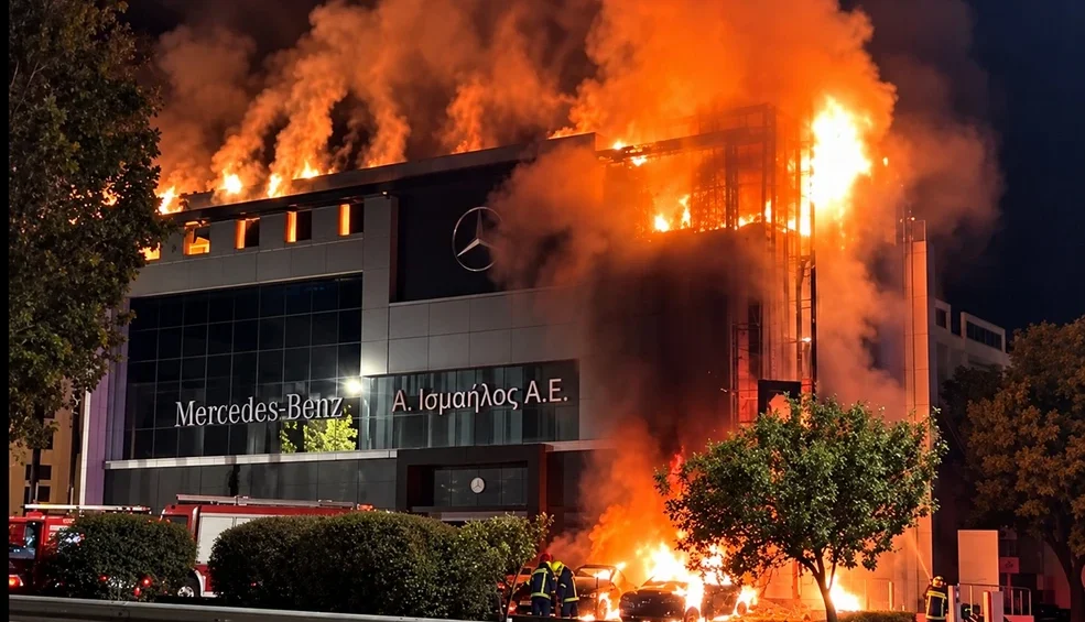Πυρκαγιά σε αντιπροσωπεία αυτοκινήτων στη Γλυφάδα – Μεγάλες καταστροφές στην επιχείρηση, κάηκαν και αυτοκίνητα