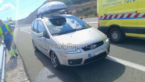 Ε65: Στις μπάρες κατέληξε Ι.Χ στο ύψος του κόμβου Ξυνιάδας - Σώοι οδηγός και σκυλάκι (ΦΩΤΟ)