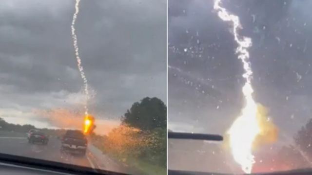 Συγκλονιστικό βίντεο με κεραυνό να χτυπάει αυτοκίνητο στη Φλόριντα - Σώοι οι επιβάτες