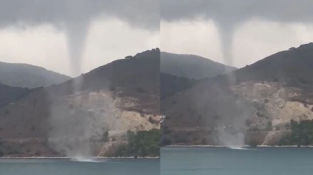 Κακοκαιρία Bogdan: Εντυπωσιακός υδροστρόβιλος στο Αργοστόλι (vid)