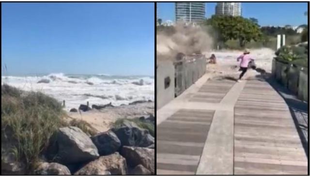 Κακοκαιρία στη Φλόριντα: Η τρομακτική στιγμή που ένα τεράστιο κύμα χτυπά σε πεζοδρόμιο και παρασέρνει πεζούς (vid)