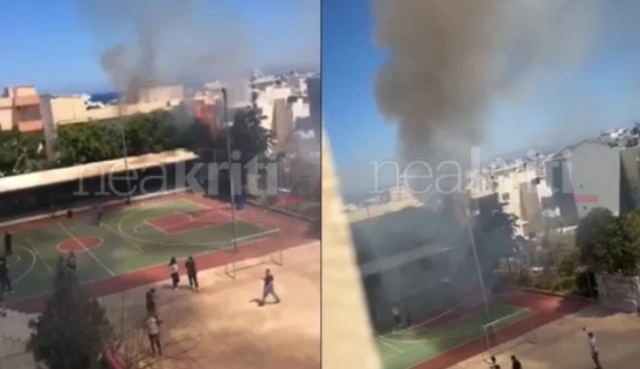 Ηράκλειο: Πανικός από φωτιά σε δέντρα σε προαύλιο σχολείου – ΒΙΝΤΕΟ