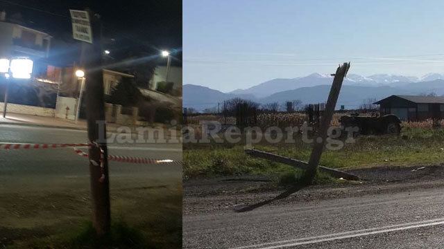 Λαμία: Φορτηγό έκοψε κολώνα στα δύο (ΦΩΤΟ)