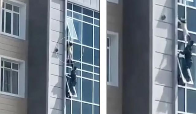 Καρέ καρέ η δραματική διάσωση 3χρονης που κρεμόταν από παράθυρο 8ου ορόφου