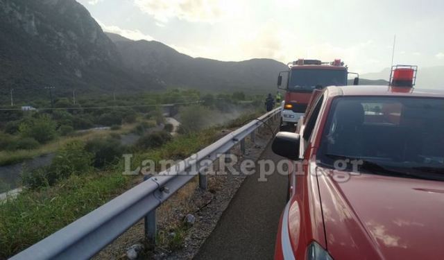 Πυρκαγιά στον παράδρομο της Εθνικής κοντά στο Μώλο