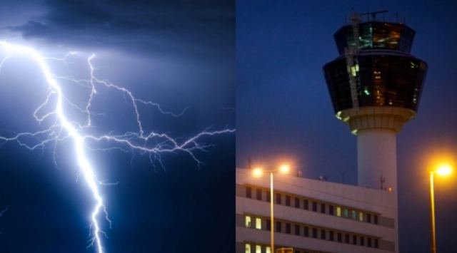 Η μοναδική στιγμή που κεραυνός «αγγίζει» το έδαφος στο «Ελευθέριος Βενιζέλος»