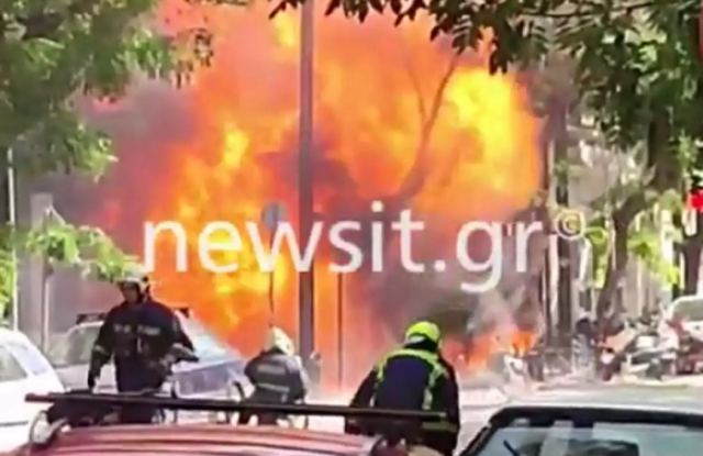 Έκρηξη στην Αχαρνών: Η στιγμή των εκρήξεων στο μαγαζί με τις φιάλες υγραερίου