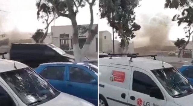 Ανεμοστρόβιλος σήκωσε στον αέρα λυόμενο σπίτι στην Σαντορίνη (ΒΙΝΤΕΟ)